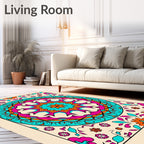 Bright Teal Pink Mandala Floral Accents Rug