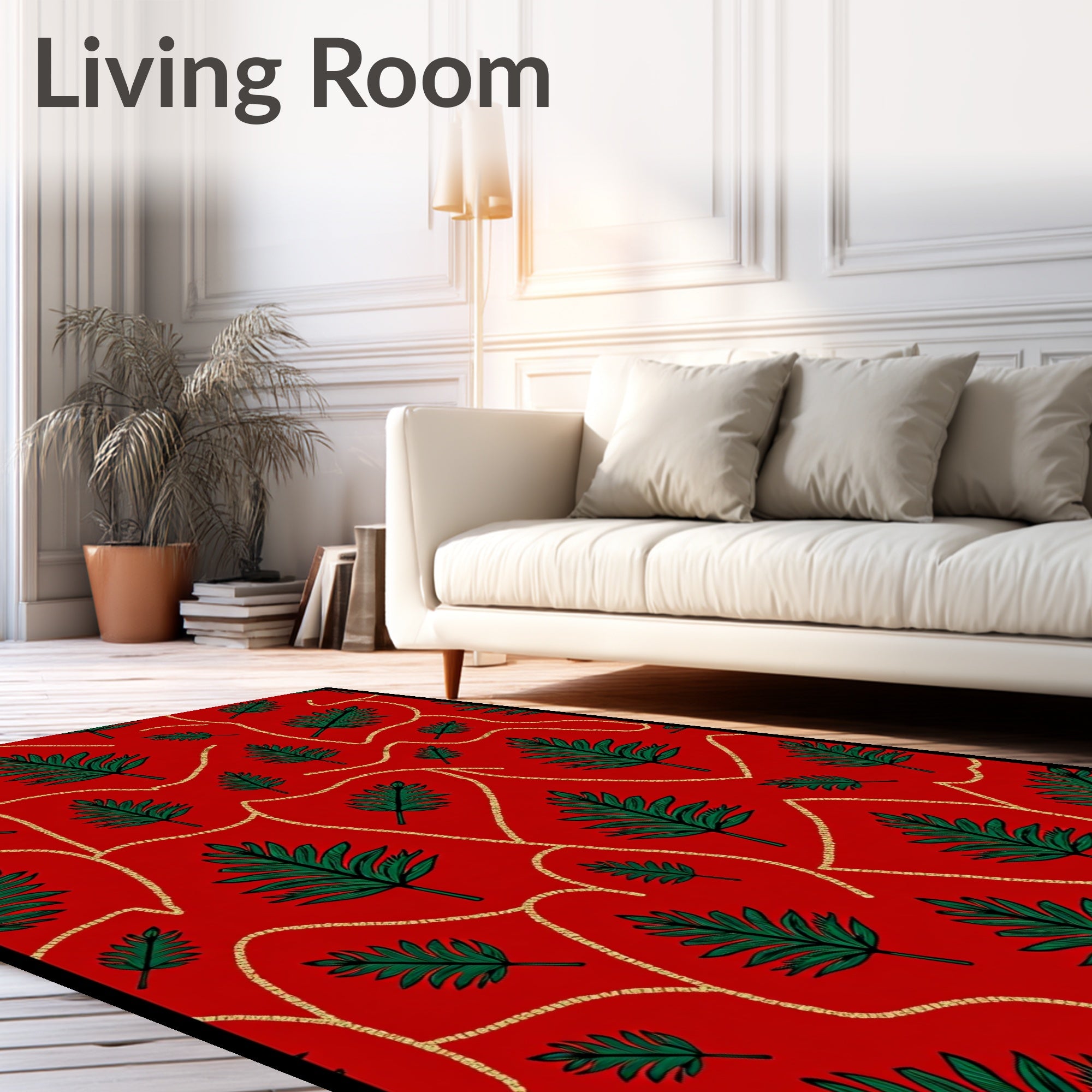 Crimson Fern Leaf Gold Twine Rug