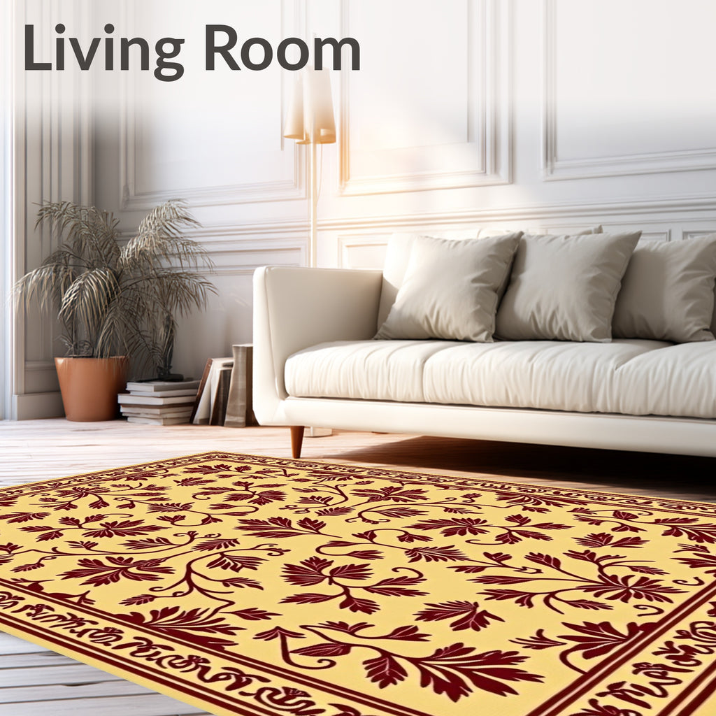 Amber Red Floral Vine Medallion Rug