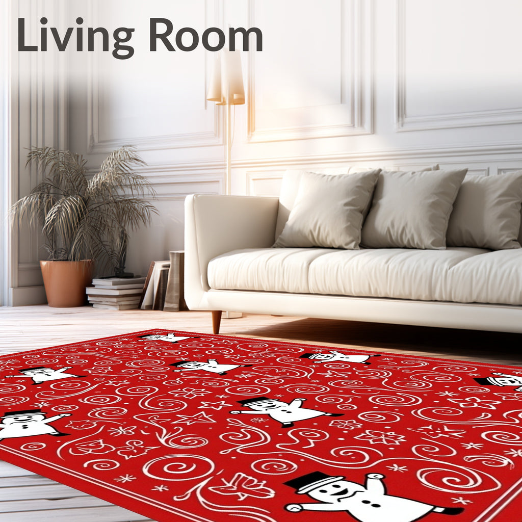 Red Snowman Swirls Christmas Joy Rug