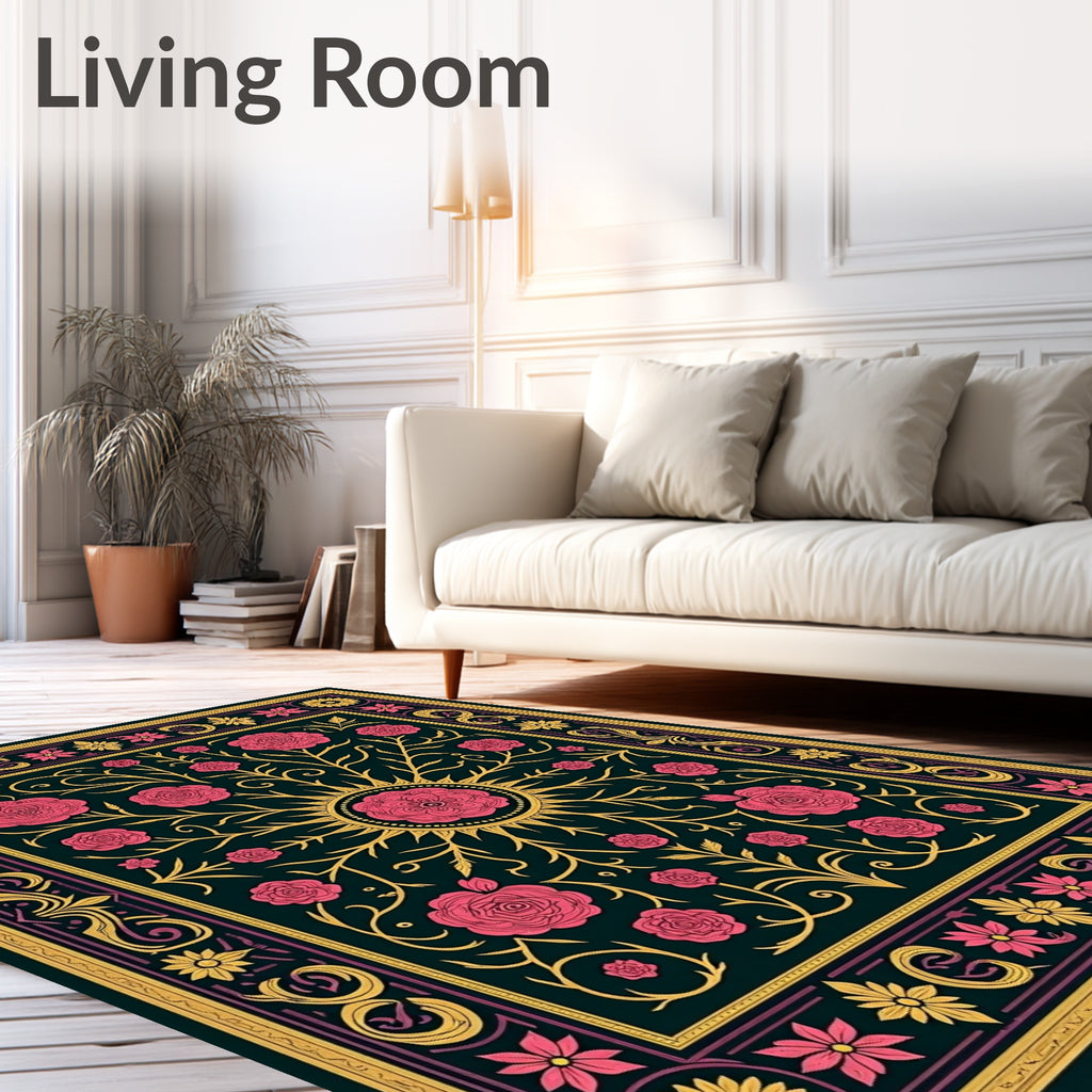 Vintage Pink Floral Sunburst Rug