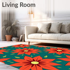 Vivid Orange Floral Garden Teal Rug