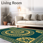 Golden Teal Mandala Ornamental Frame Rug