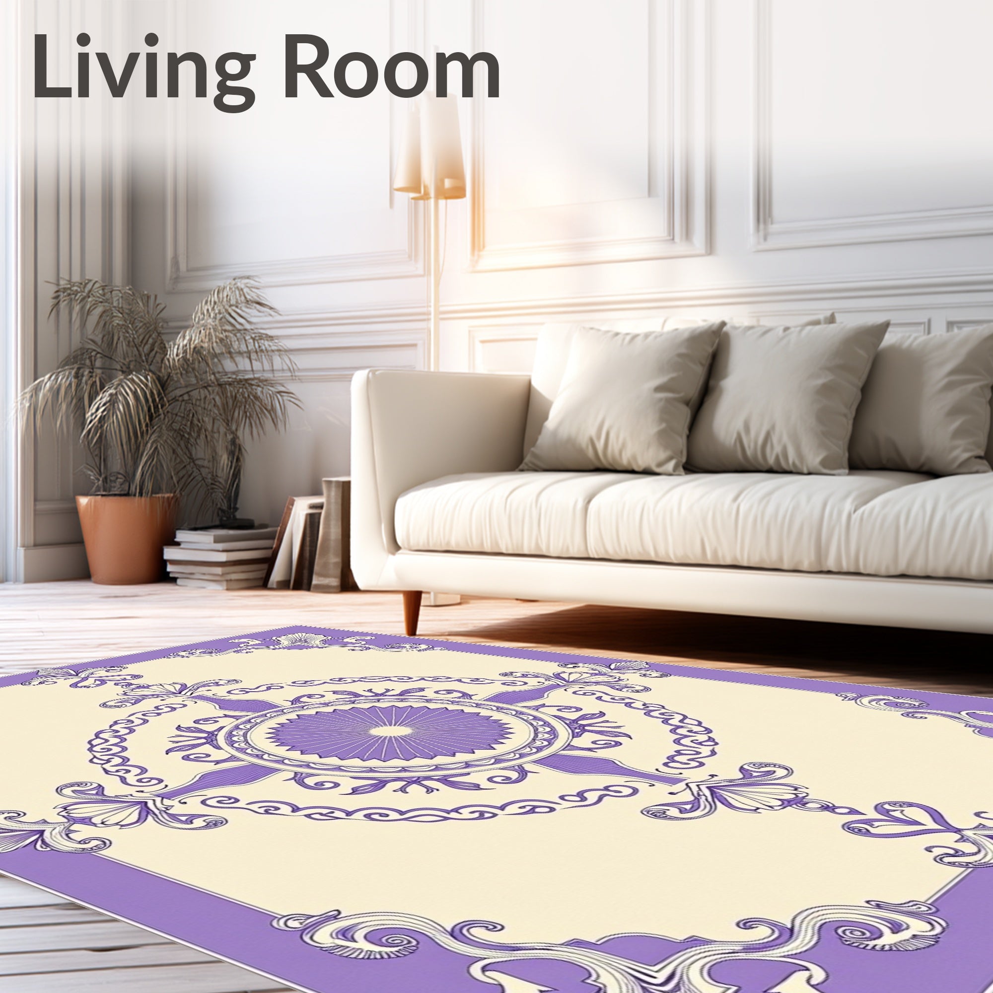 Lavender Floral Medallion Scroll Rug