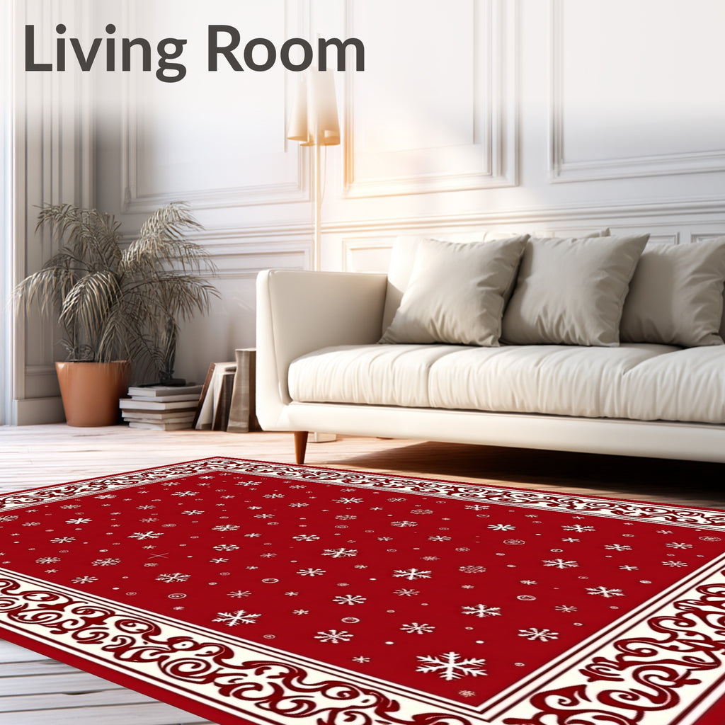 Crimson Snowflake Border Rug