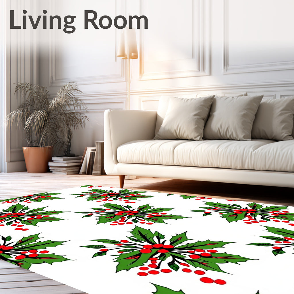 Festive Holly Berry Leaves Rug