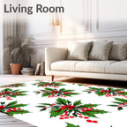 Festive Holly Berry Leaves Rug