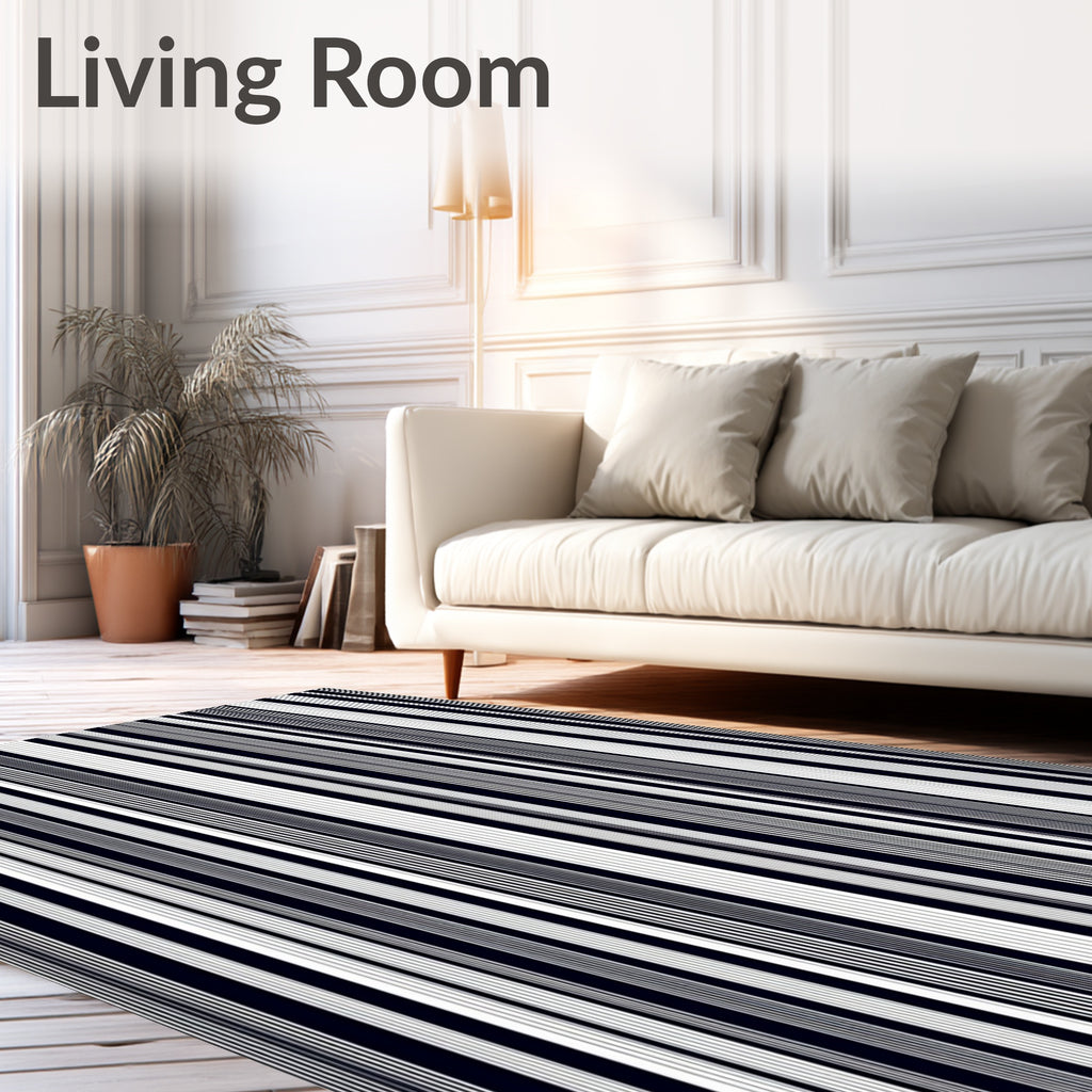 Abstract Black White Vertical Stripes Rug