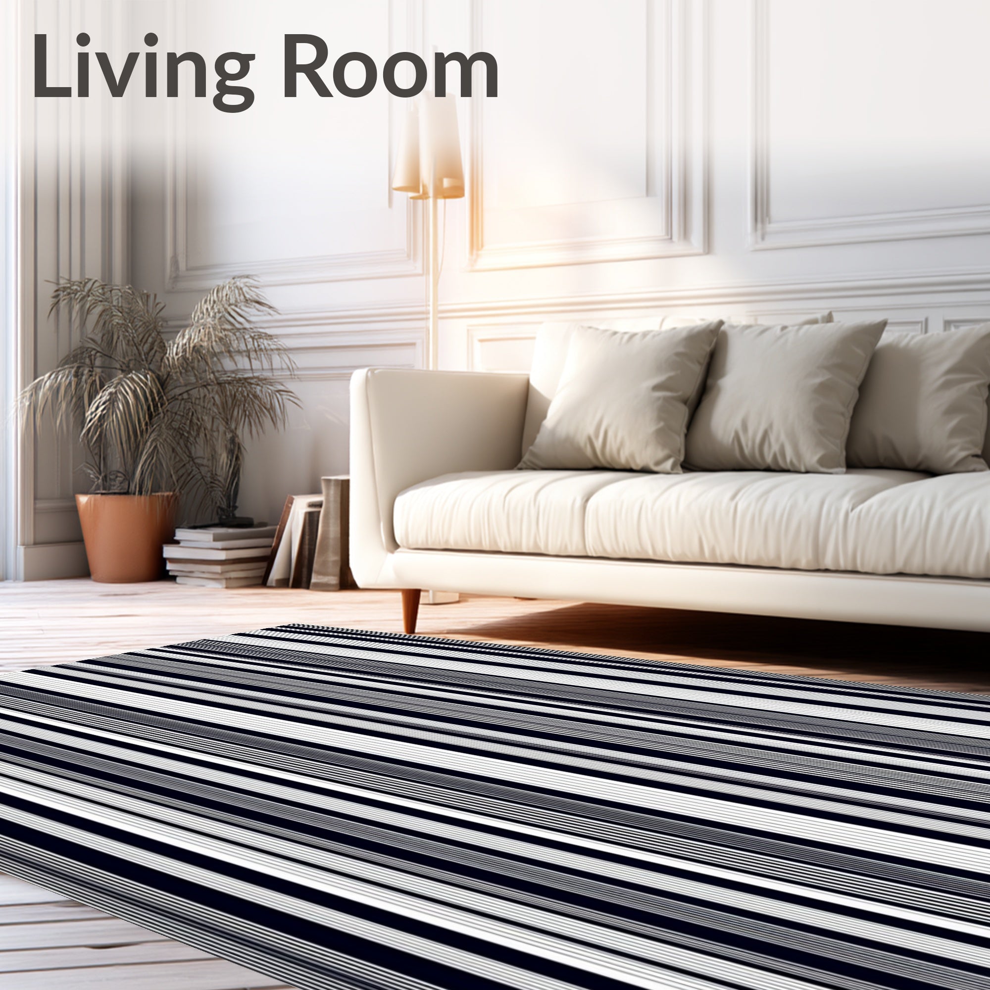Abstract Black White Vertical Stripes Rug