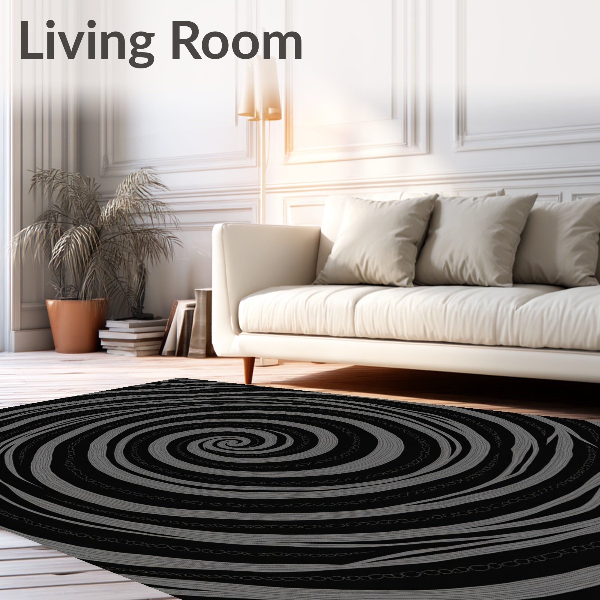 Deep Gray Swirling Chain Effect Rug