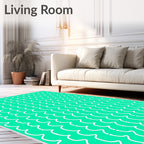 Bright Aqua White Wavy Stripes Rug