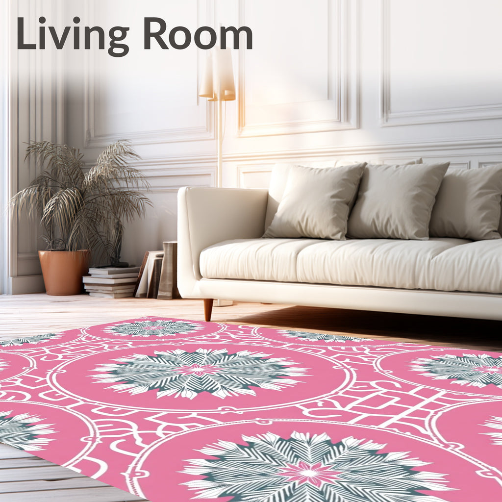 Pink Teal Medallion Mandala Arrangement Rug