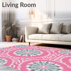 Pink Teal Medallion Mandala Arrangement Rug