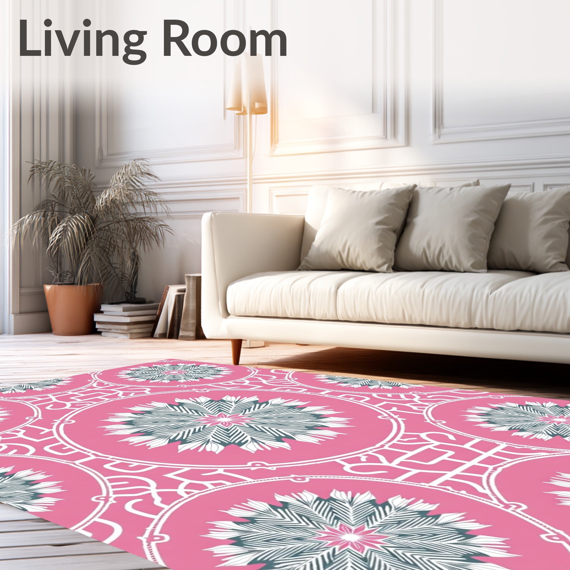 Pink Teal Medallion Mandala Arrangement Rug