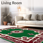 Deep Green Burgundy Floral Medallion Rug