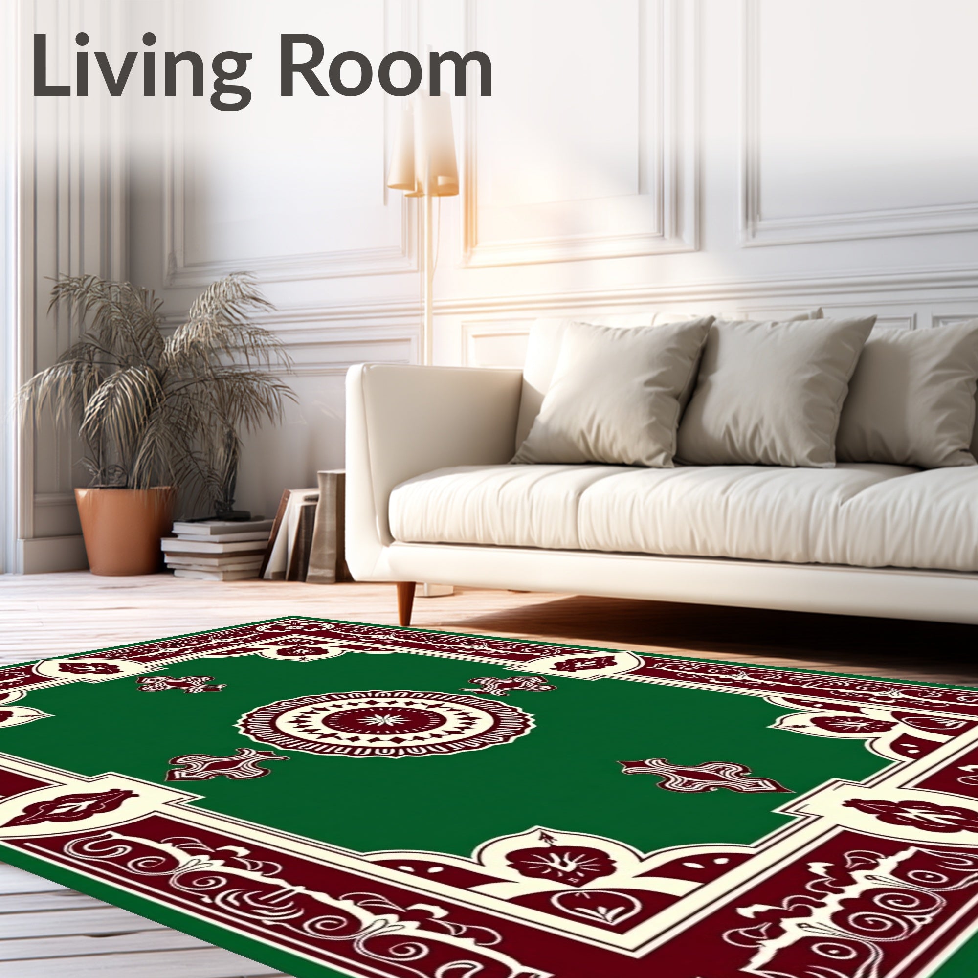 Deep Green Burgundy Floral Medallion Rug