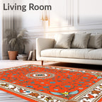 Vibrant Orange Bird Floral Medallion Rug