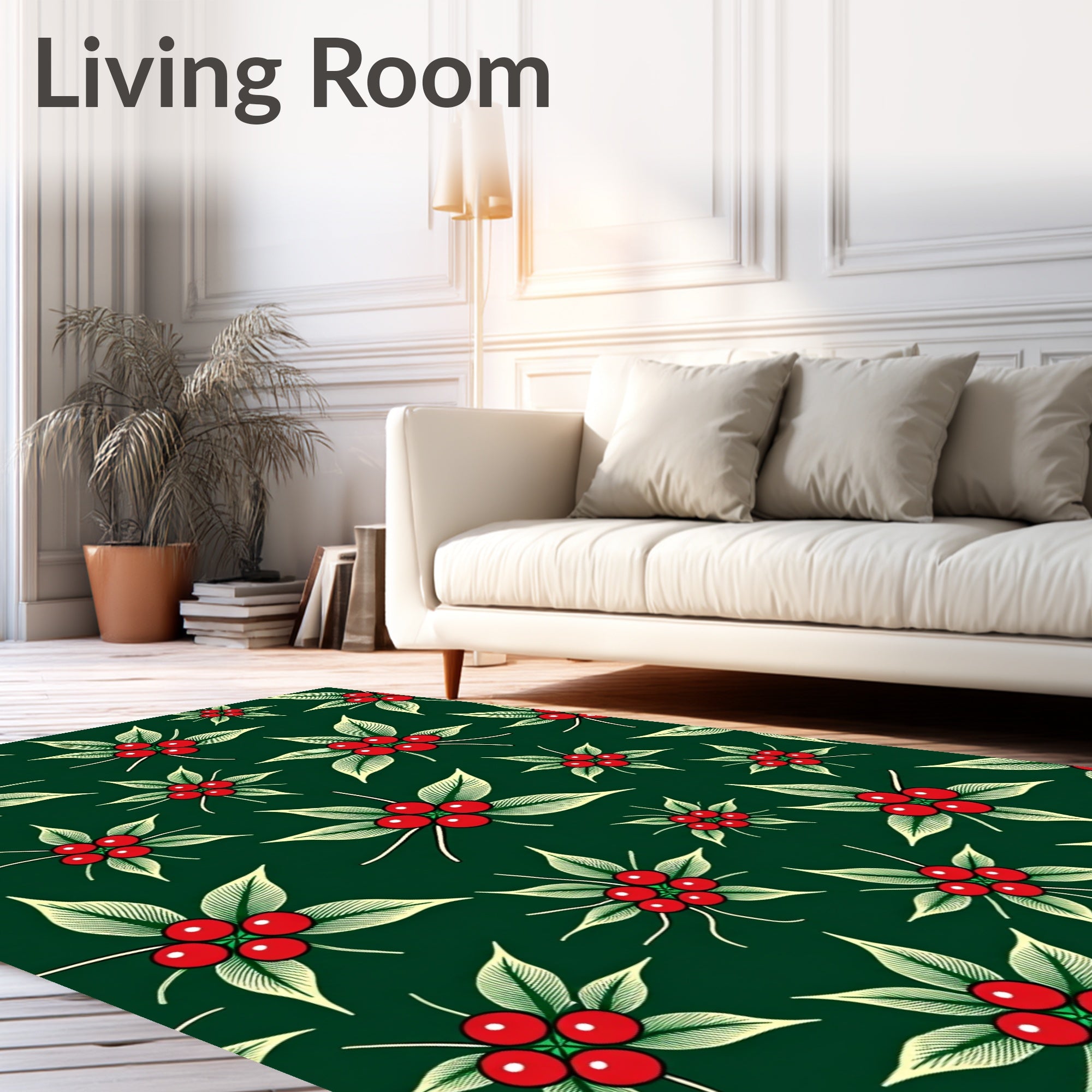 Festive Red Berry Leaf Cluster Rug