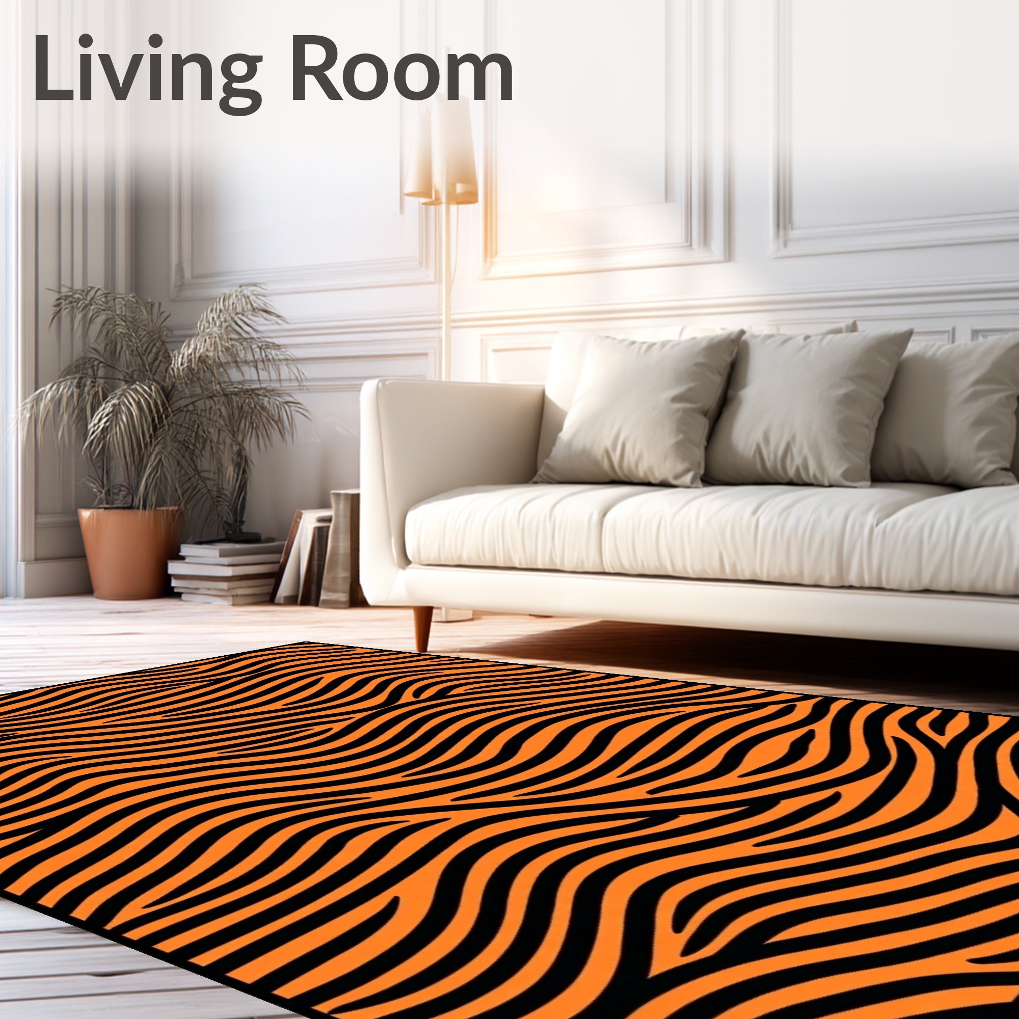 Orange Black Zebra Stripe Wave Rug