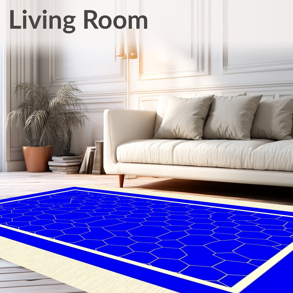 Modern Vivid Blue Hexagonal Network Rug