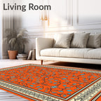 Vibrant Orange Floral Vine Border Rug