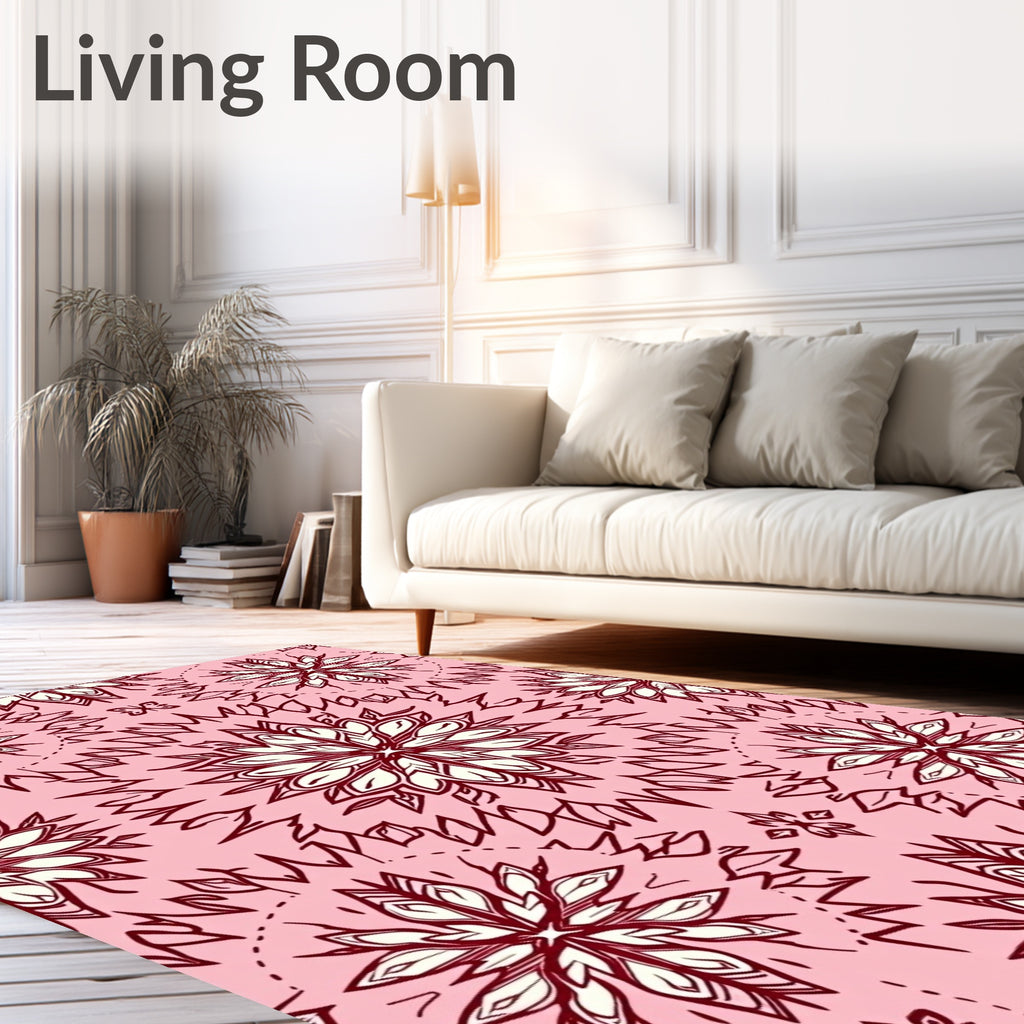 Crimson Floral Medallion Pink Background Rug