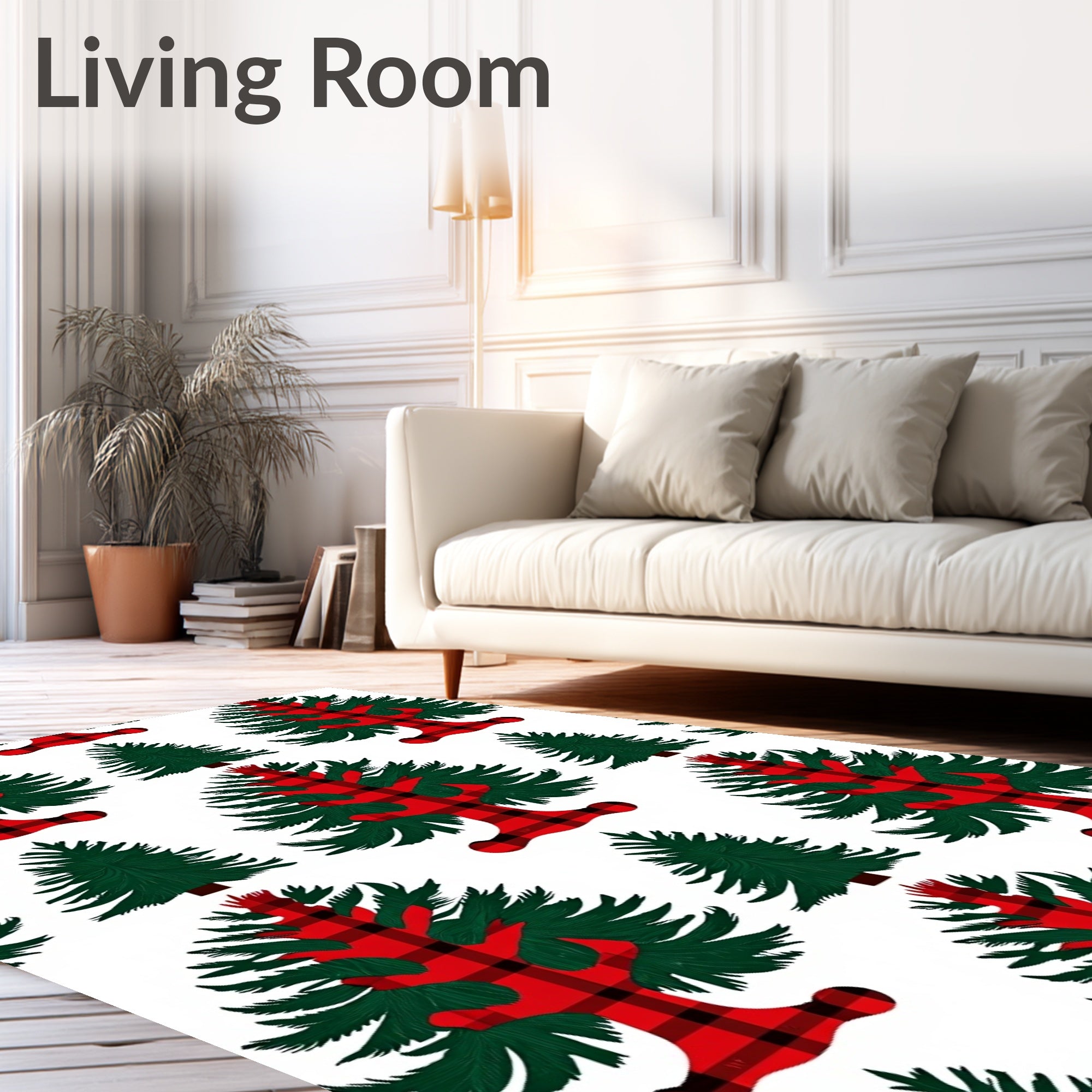 Red Plaid Evergreen Trees Rug