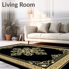Exquisite Black Gold Floral Medallion Rug