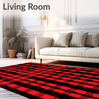 Bold Red Black Plaid Check Area Rug