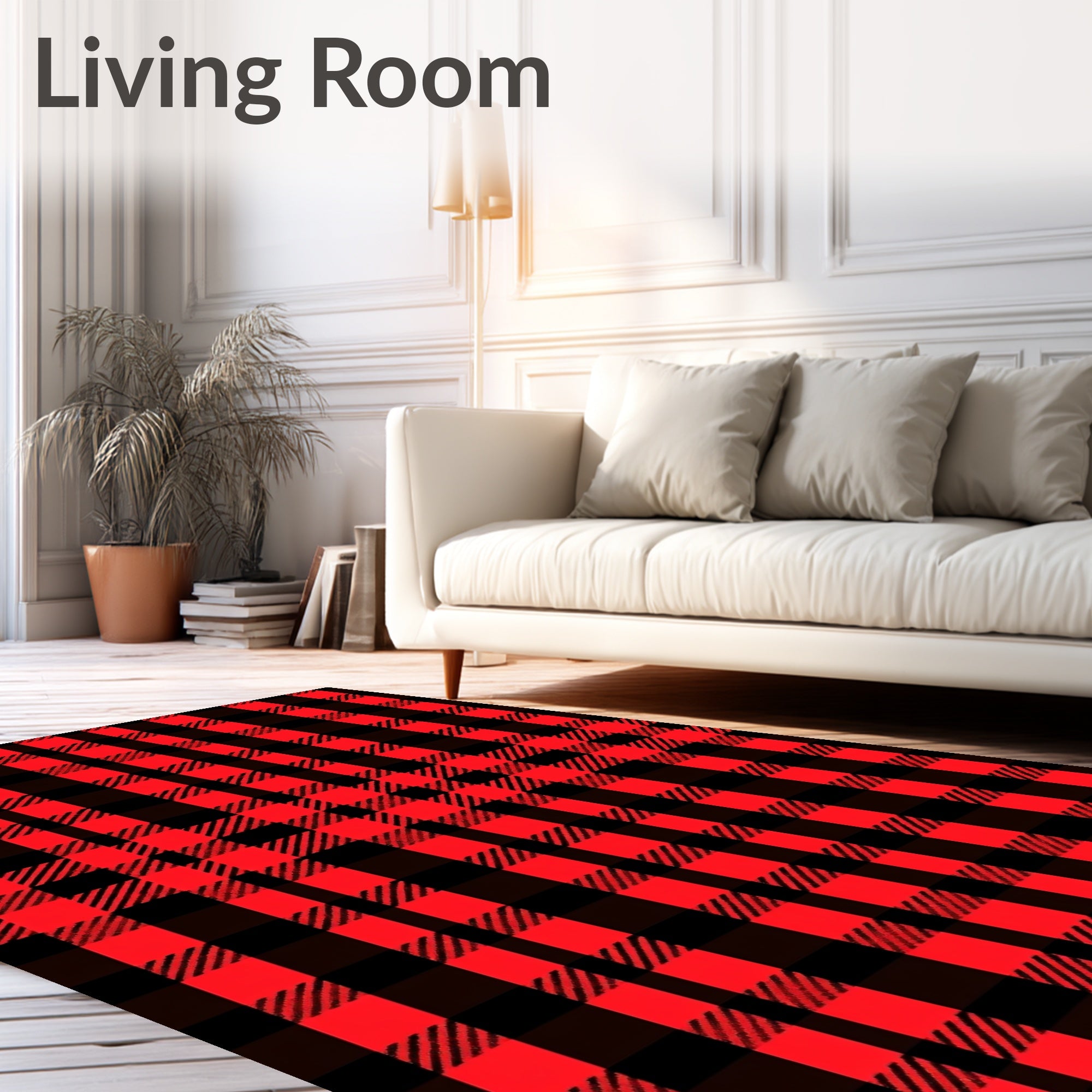 Bold Red Black Plaid Check Area Rug