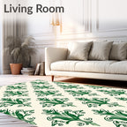 Green Floral Scroll Damask Rug