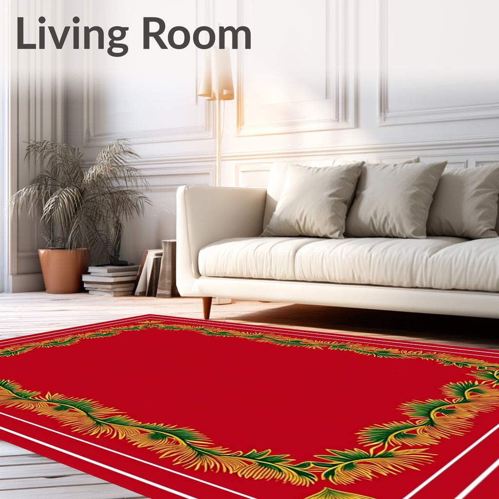 Crimson Green Leafy Border Rug