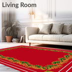 Crimson Green Leafy Border Rug