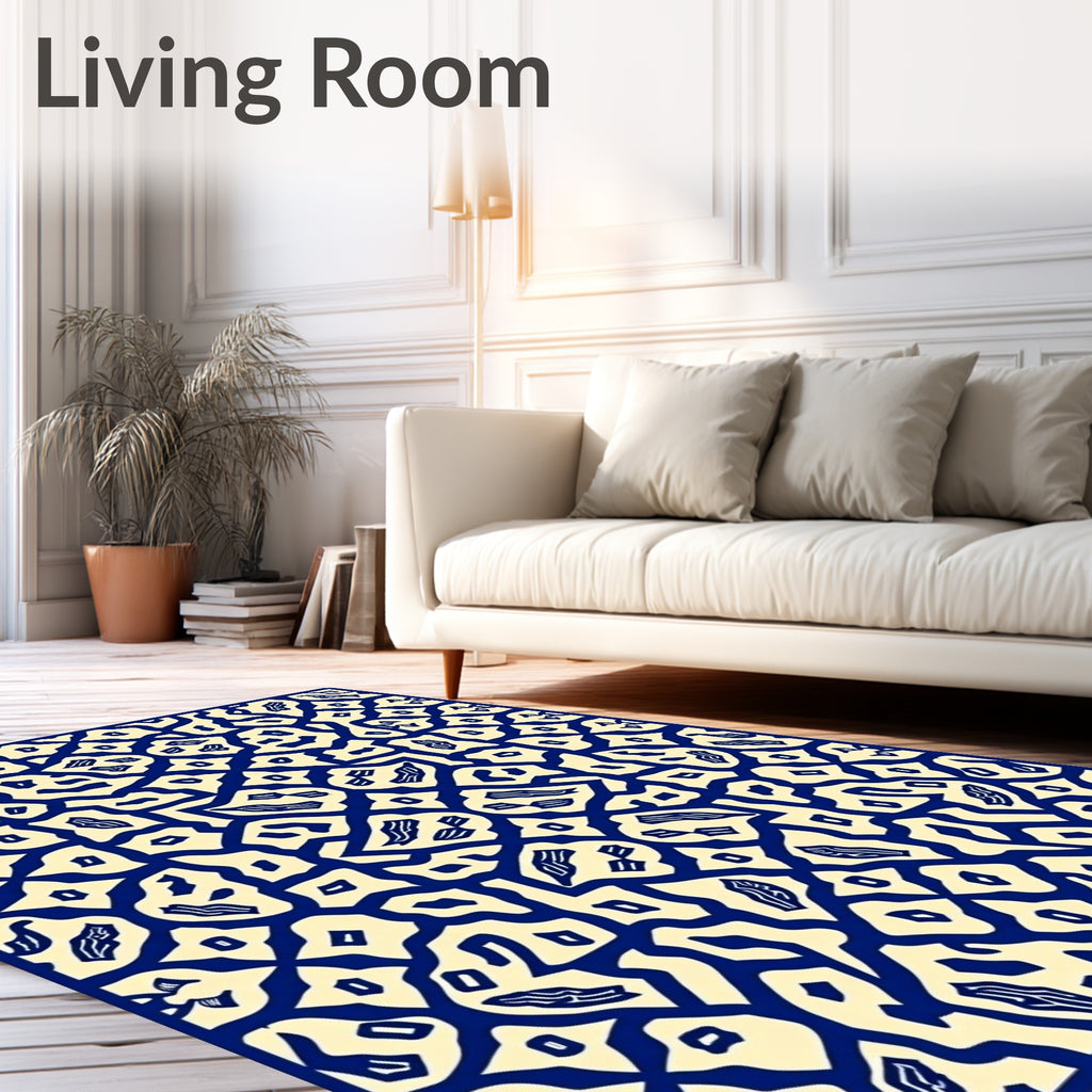 Cream Navy Abstract Lattice Rug