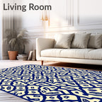 Cream Navy Abstract Lattice Rug