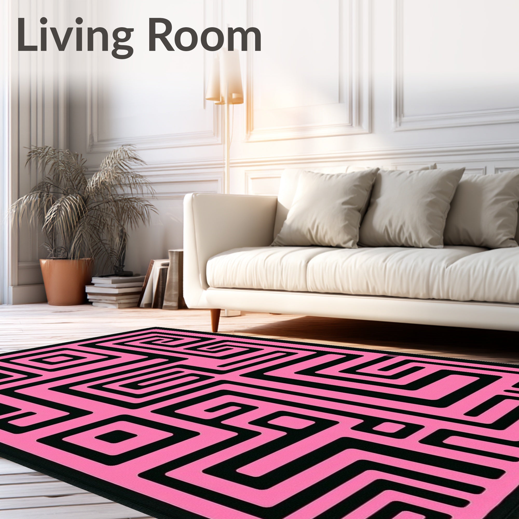 Pink Black Maze Geometric Design Rug
