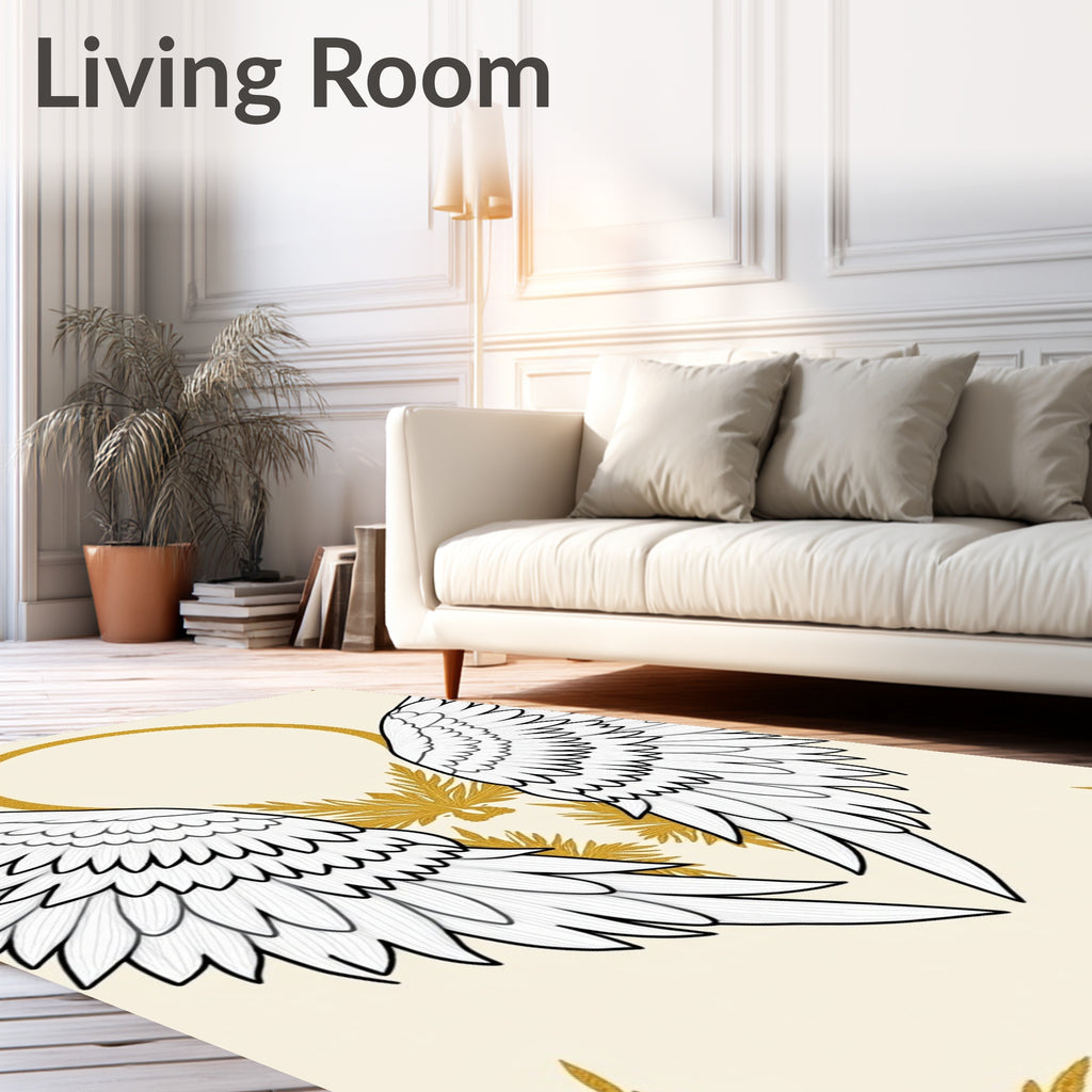 Gold Halo White Angelic Wings Rug