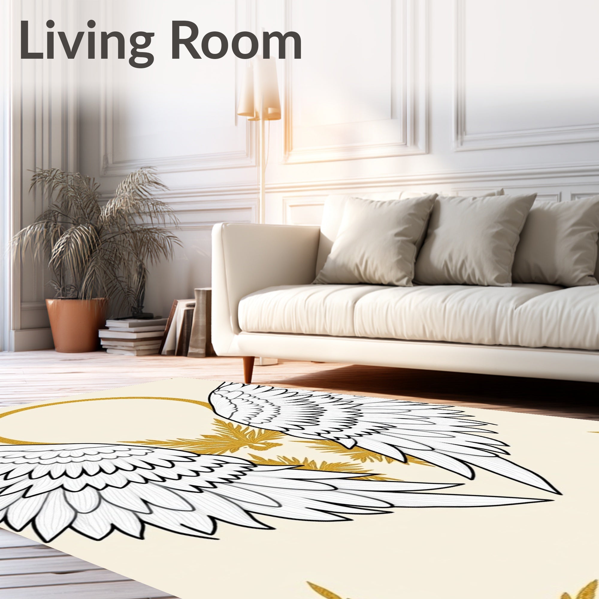 Gold Halo White Angelic Wings Rug