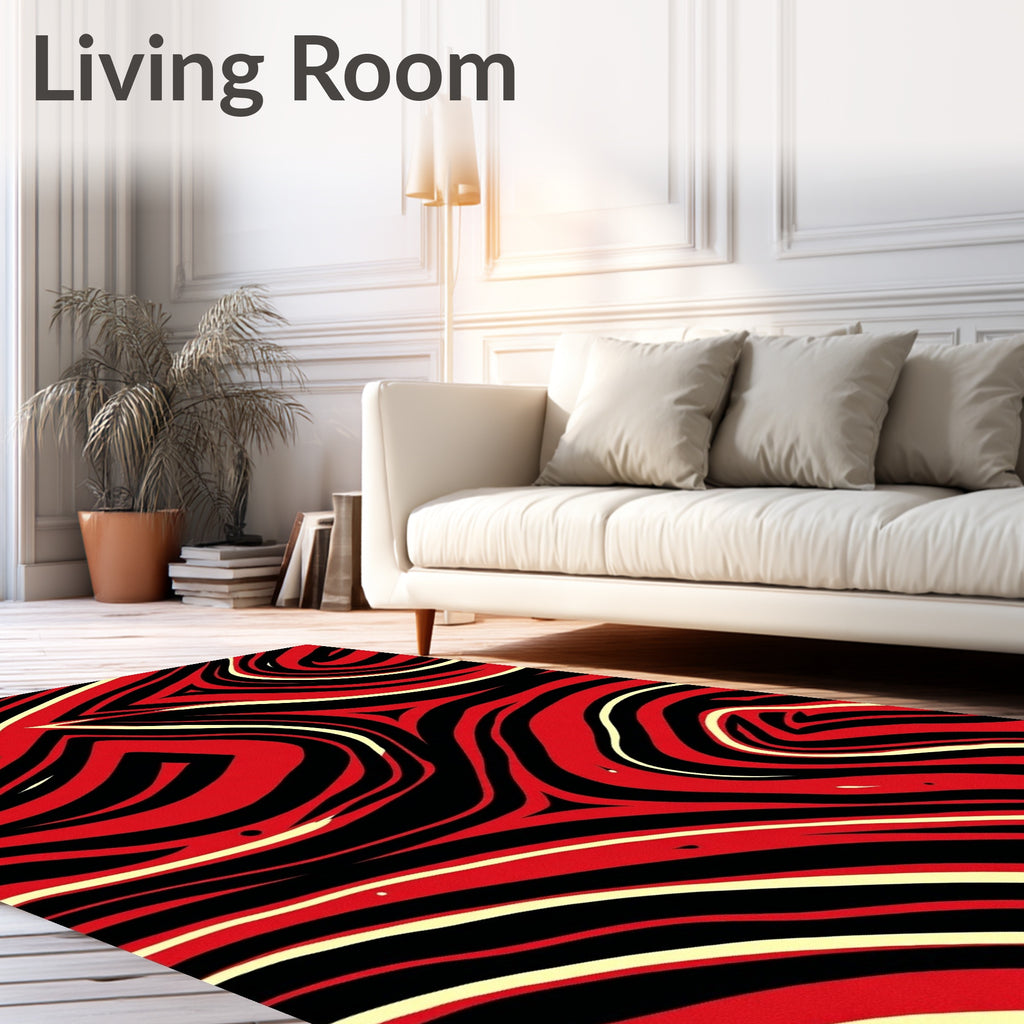 Crimson Black Swirling Marble Rug