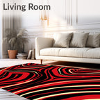 Crimson Black Swirling Marble Rug