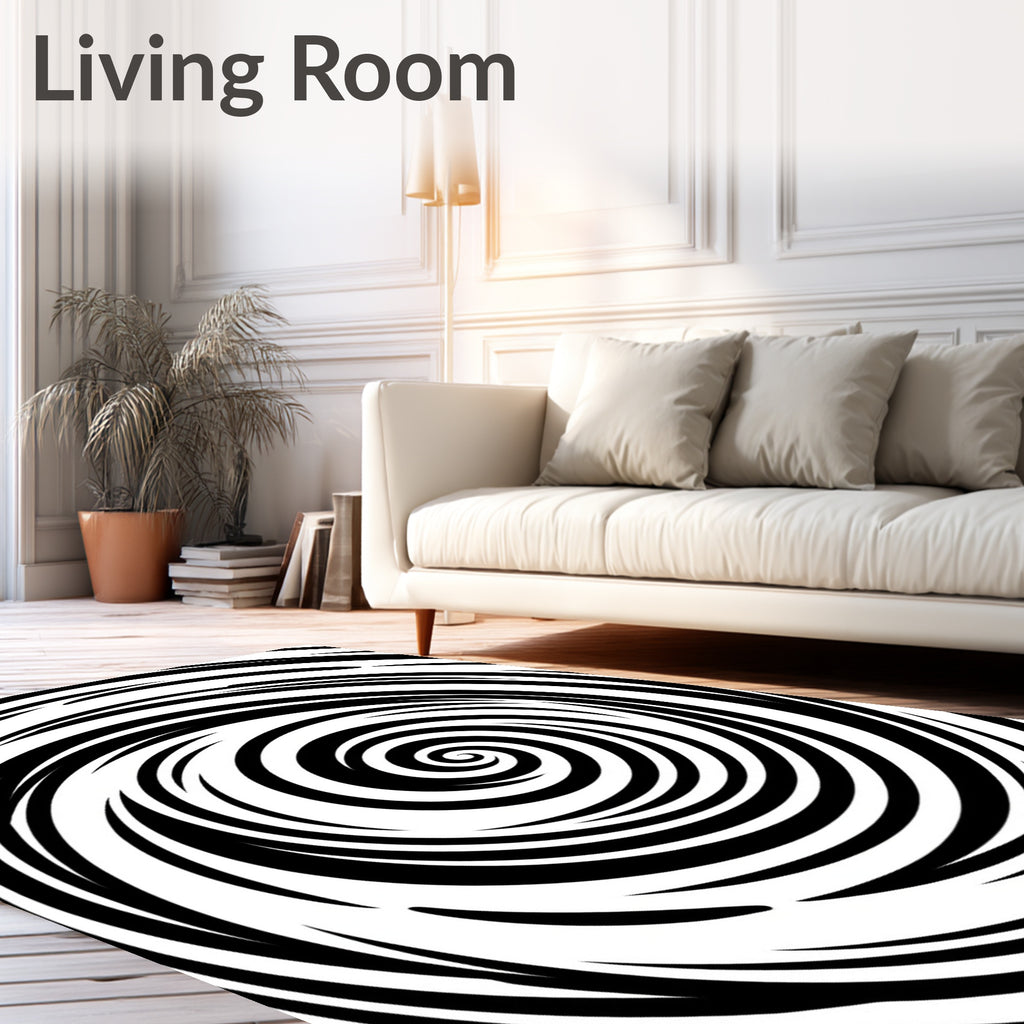 Monochromatic Black Swirl Hypnosis Rug