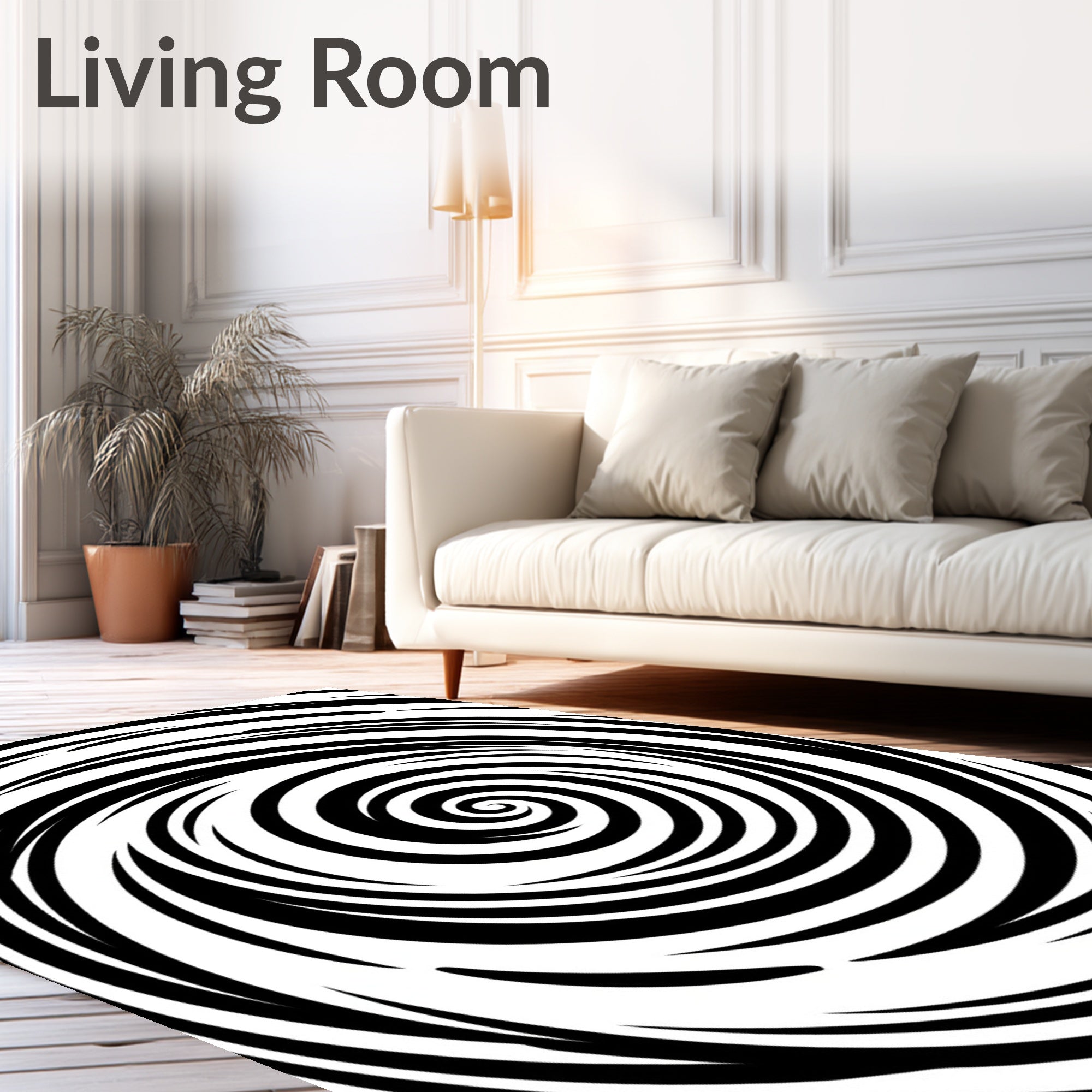 Monochromatic Black Swirl Hypnosis Rug
