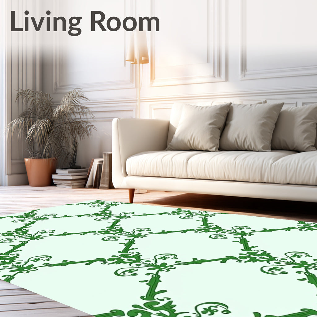 Elegant Green Scrollwork Diamond Rapport Rug