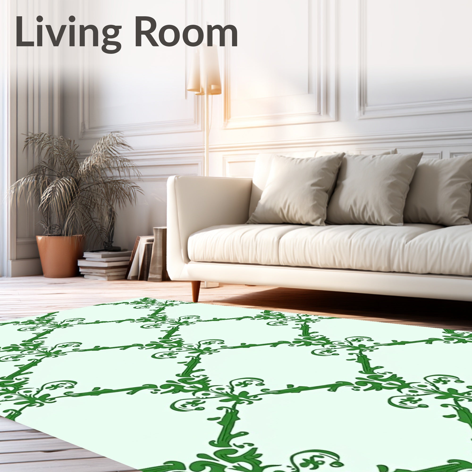 Elegant Green Scrollwork Diamond Rapport Rug