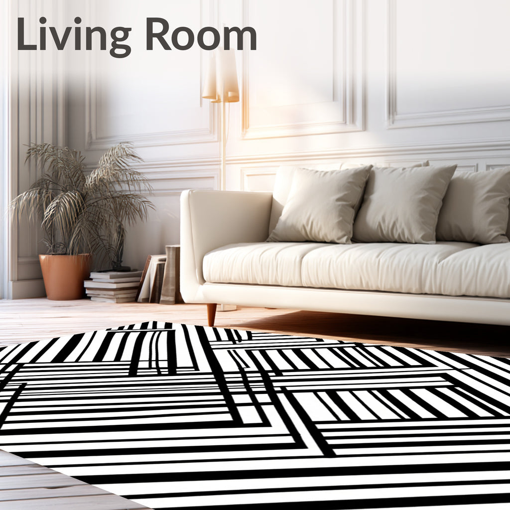 Bold Black White Intersecting Lines Rug