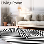 Bold Black White Intersecting Lines Rug