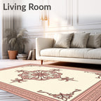 Ornate Pink Floral Medallion Border Rug