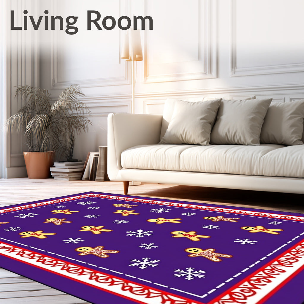 Purple Gingerbread Snowflakes Border Rug