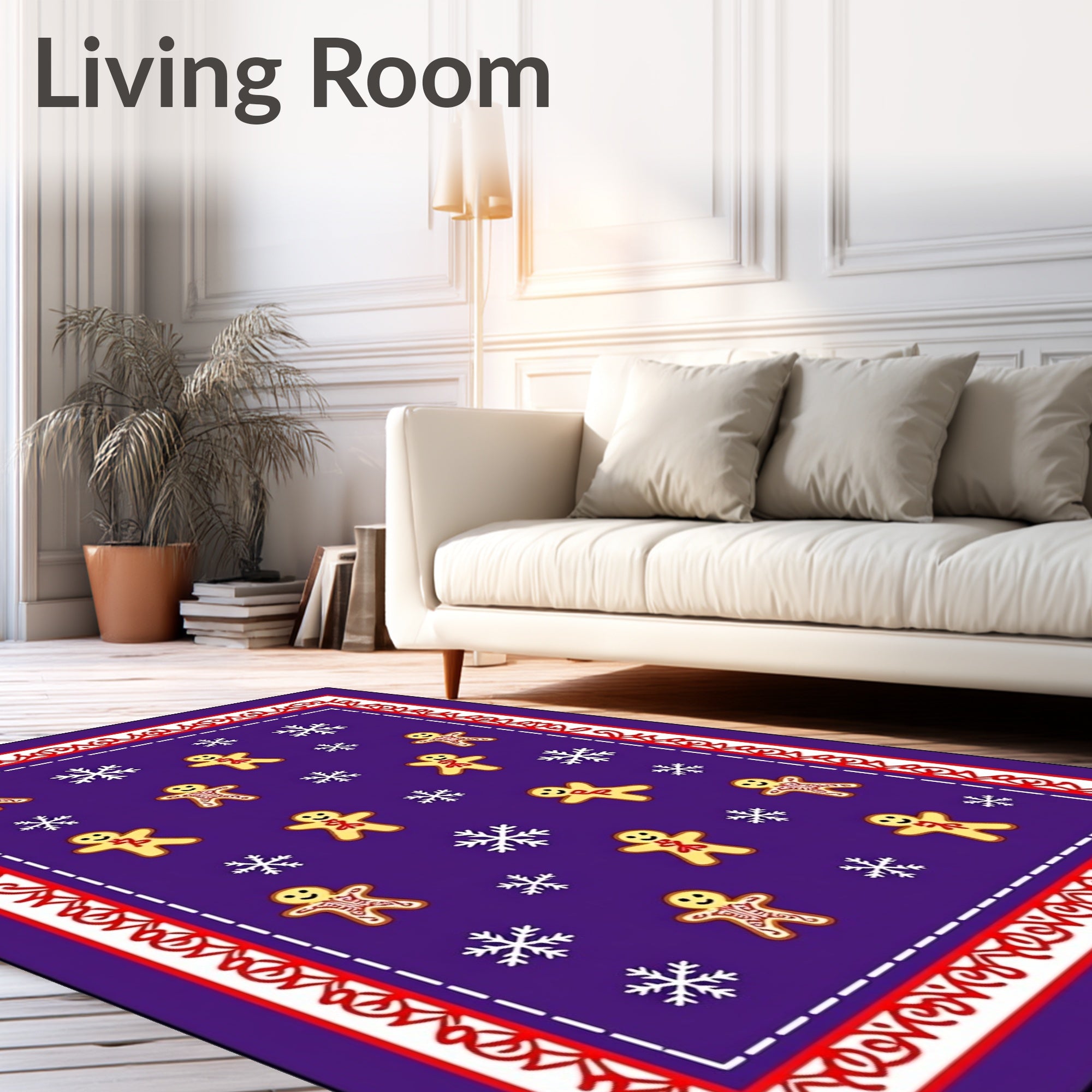 Purple Gingerbread Snowflakes Border Rug