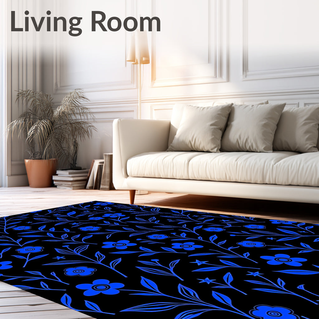 Bold Blue Floral Vine Outline Rug